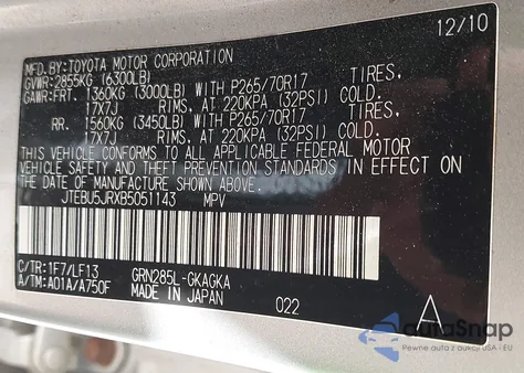 2011 Toyota 4Runner Sr5 V6 from USA, damaged, VIN JTEBU5JRXB5051143